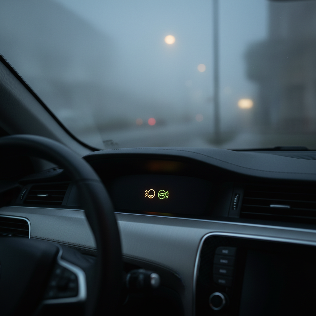 Mida tähendab auto armatuurlaual süttiv udutulede märk?